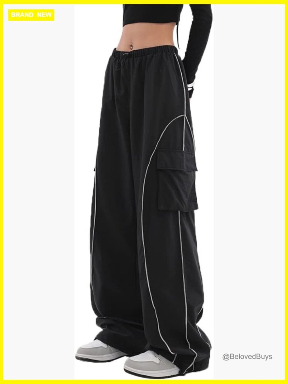 Women's Y2K Low Rise Baggy Cargo Pants Parachute Track Pants Wide Leg - Picture 1 of 7